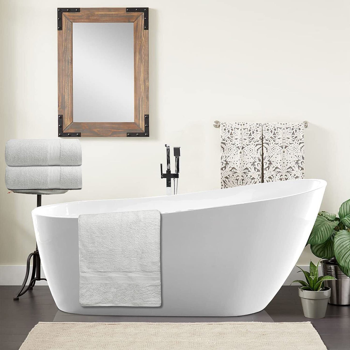 2x White Extra Large Bath Sheets Jumbo Bath Towels 100% Cotton 600GSM 90 x 180cm