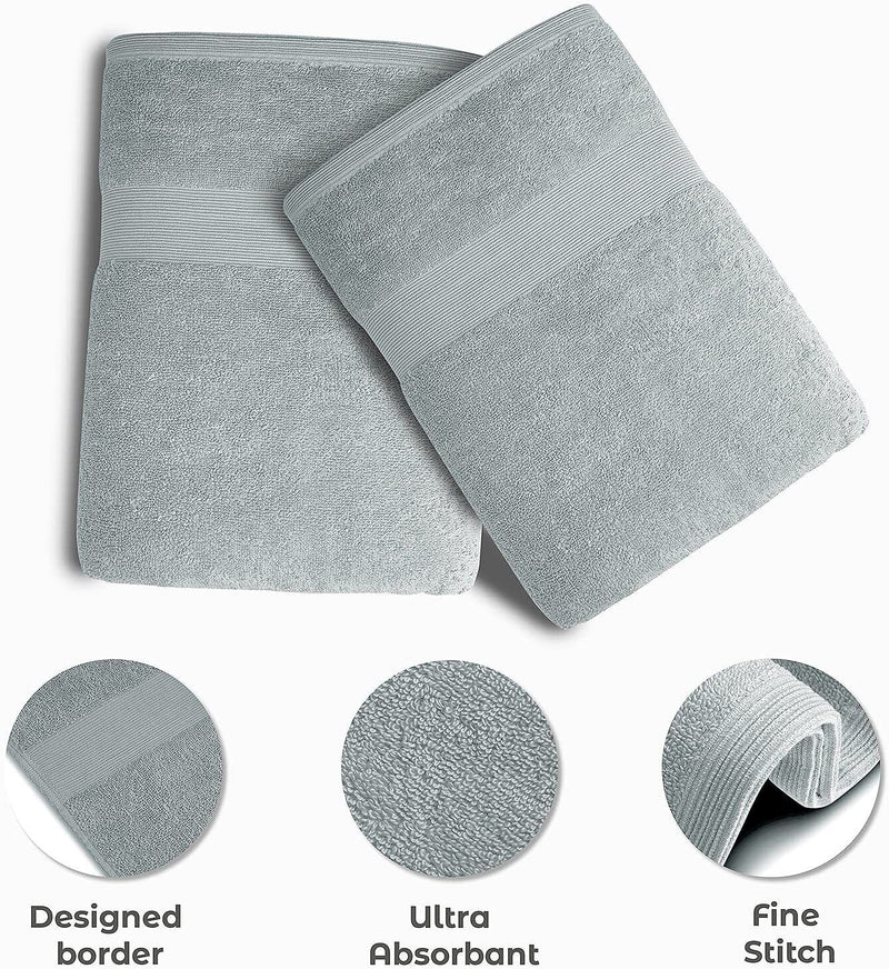 GABA 2PCS Large Bath Sheets, 100% Cotton Towels, 70 x 140 cm,  Soft Bath Towels, Egyptian Cotton & Super Absorbent, Quick Dry, Perfect Bathroom Towels for Daily Use (Silver Grey)