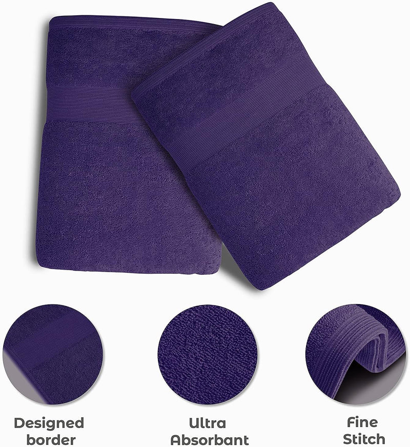 GABA 2PCS Large Bath Sheets, 100% Cotton Towels, 70 x 140 cm,  Soft Bath Towels, Egyptian Cotton & Super Absorbent, Quick Dry, Perfect Bathroom Towels for Daily Use (Purple)