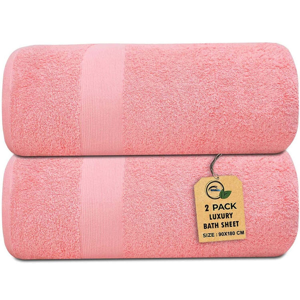 2x Pink Luxury Jumbo Bath Sheets 100% Cotton Extra Soft Shower Body Towels 90 x 180 cm