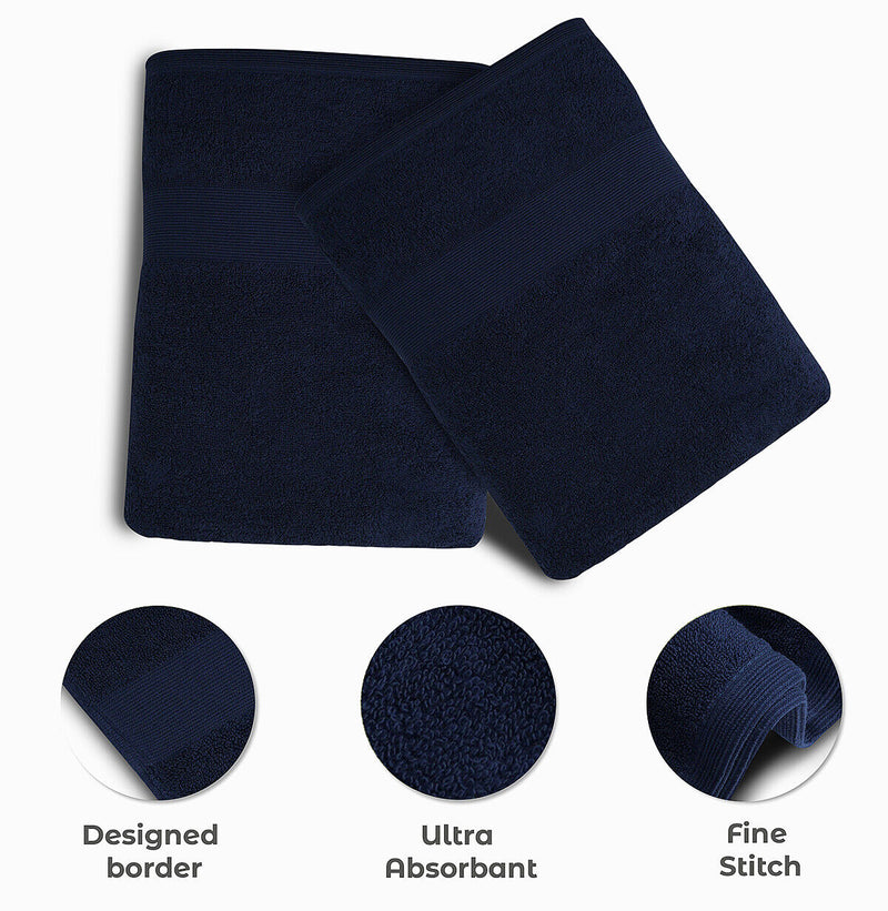 GABA 2PCS Large Bath Sheets, 100% Cotton Towels, 70 x 140 cm,  Soft Bath Towels, Egyptian Cotton Super Absorbent, Quick Dry, Perfect Bathroom Towels for Daily Use (Navy Blue)