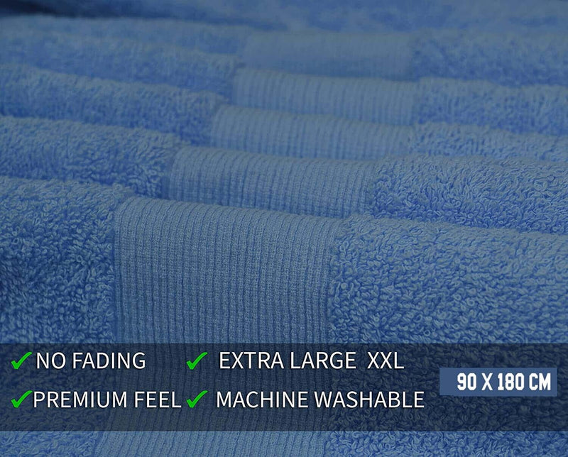 2x Sky Blue Luxury 100% Cotton Extra Large Bath Towels body Sheet Set 90 x 180cm 600GSM