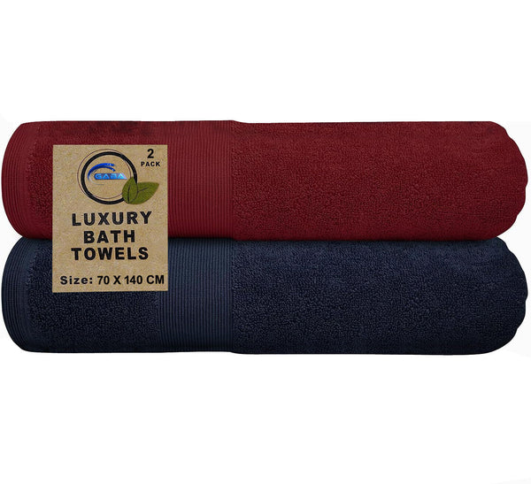 GABA 2PCS Large Bath Sheets, 100% Cotton Towels, 70 x 140 cm,  Soft Bath Towels, Egyptian Cotton & Super Absorbent, Quick Dry, Perfect Bathroom Towels for Daily Use (Navy Blue / Burgundy)