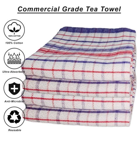 Kitchen Tea Towels JUMBO Size 50x70cm Commercial Grade Heavy Duty 100% Cotton